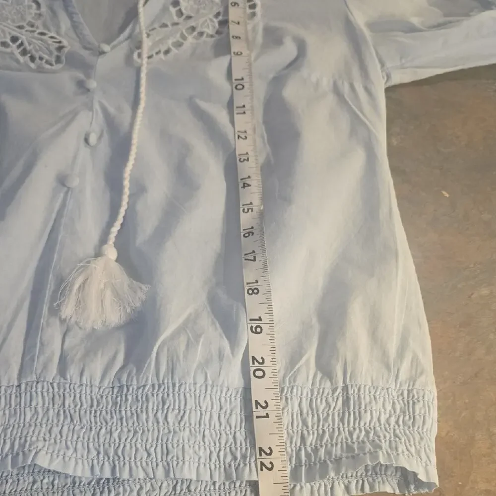 VENUS Light Blue Lace Accent Blouse - Picture 5 of 6